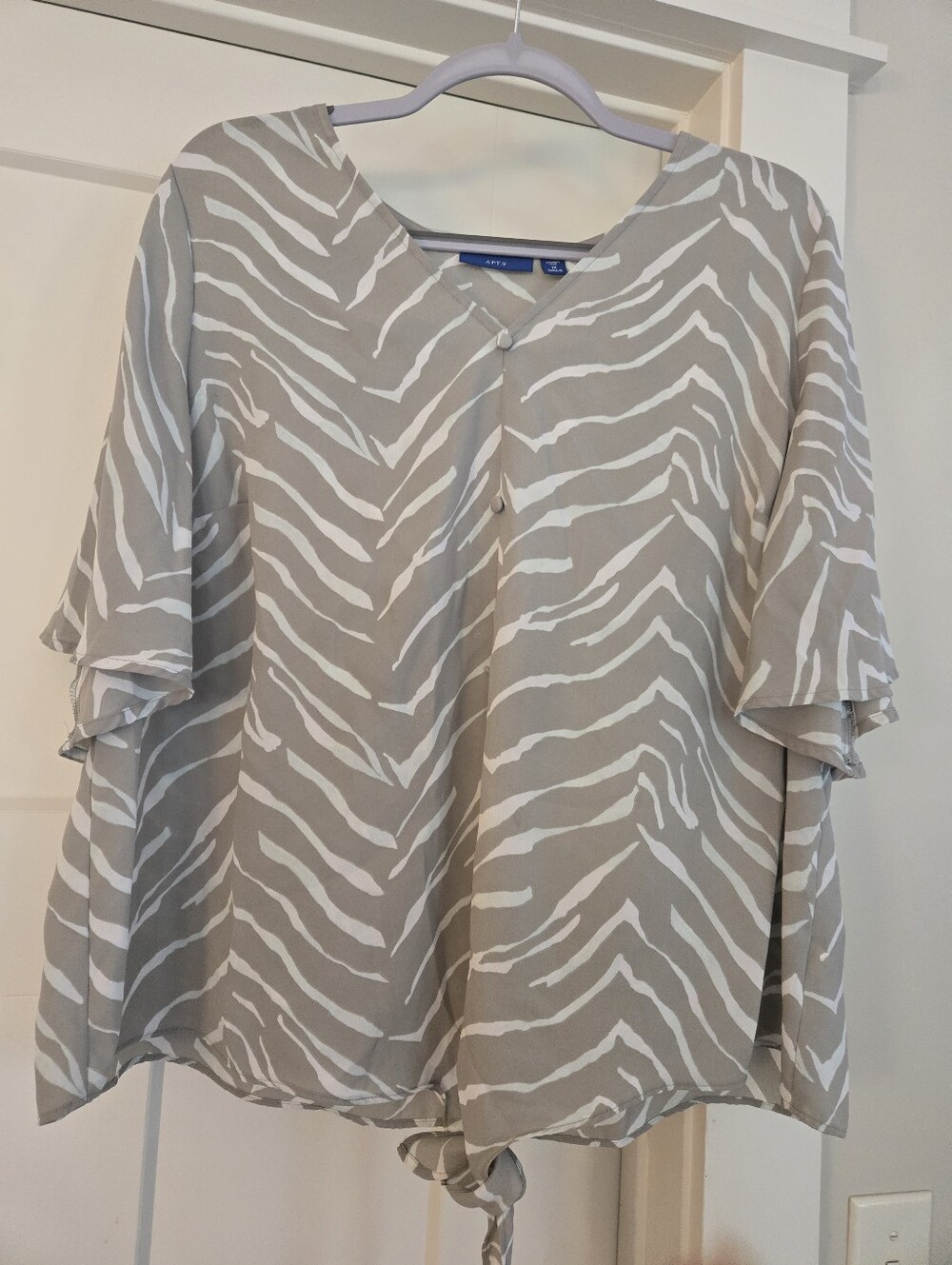 APT. 9 Neutral Zebra-Stripe V-Neck Blouse 1X